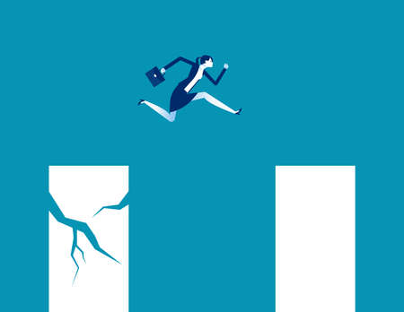 A business person jumping from a crisis graph to a stable graphのイラスト素材