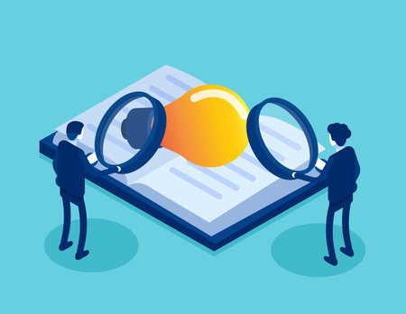 Team found a shiny light bulb from the book. The idea learningのイラスト素材