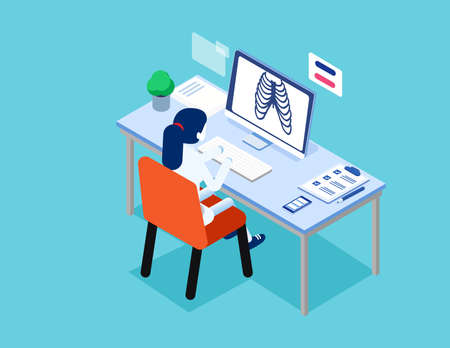 Doctor at work concept. Isometric science vector styleのイラスト素材
