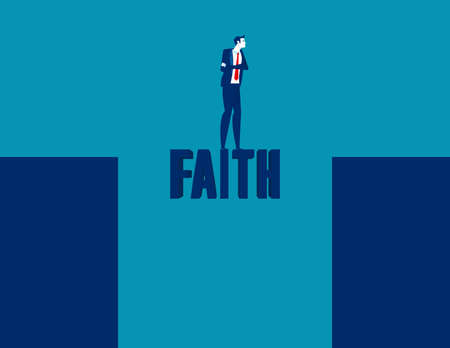 Businessman near and abyss standing on the word faithのイラスト素材