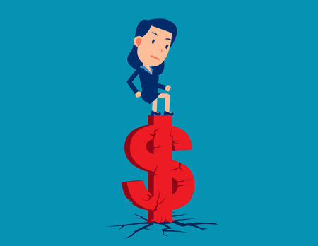 Standing on cracked dollar sign. Financial problem conceptのイラスト素材
