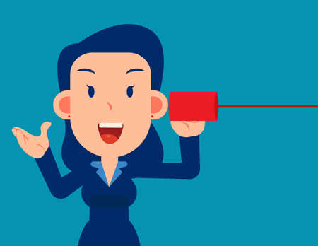Business communication. Listening in tin can telephone conceptのイラスト素材