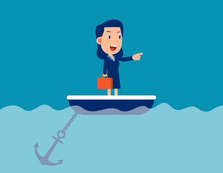 Big anchor stuck on the seabed. Business pointing forward