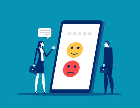 Clients choosing satisfaction rating and leaving positive or negative reviewのイラスト素材