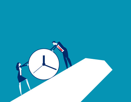 The group of business people pushing the clock up. Working togetherのイラスト素材