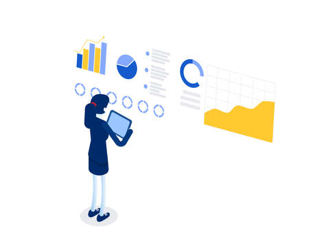 Financial research concept. Flat isometric vector illustrationのイラスト素材