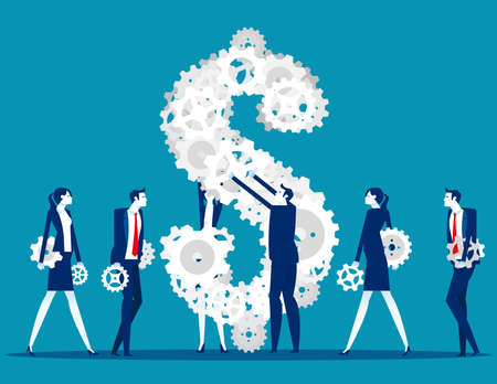 Dollar money icon as a group of gears and cogs as an economicのイラスト素材