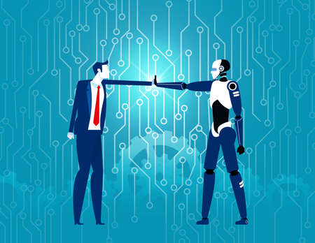 Man creates robot. Human and artificial intelligence futuristicのイラスト素材