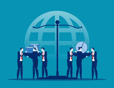 People putting money on scale. Business finance and comparisonのイラスト素材