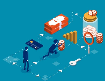 Business people and finance objects coins. Save investment concept