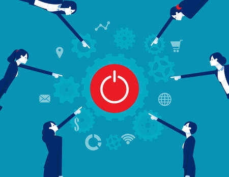 Business people team partner are pointing the power buttonのイラスト素材