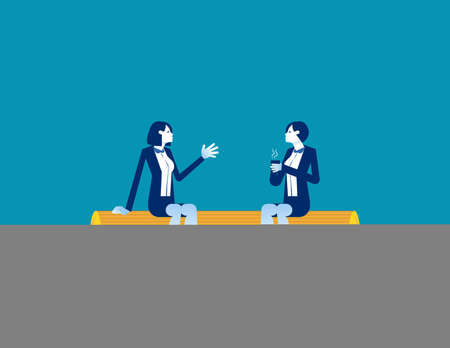 The person are sitting on a coin and talking. Flat business cartoon styleのイラスト素材