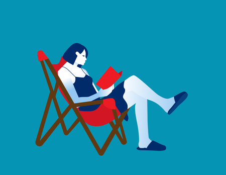 Sitting in an outdoor chair and reading a book. Business cartoon vector styleのイラスト素材