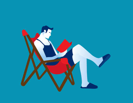 Sitting in an outdoor chair and reading a book. Business cartoon vector styleのイラスト素材