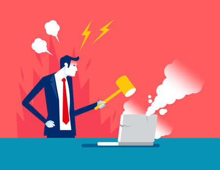 Businessman angry and destroy things. Mental health conceptのイラスト素材