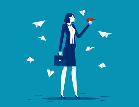 Business person with flying paper airplanes. Creative business innovation conceptのイラスト素材
