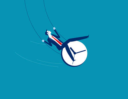 Time and wellness from mindful relaxation. Sit on a swing with a clockのイラスト素材