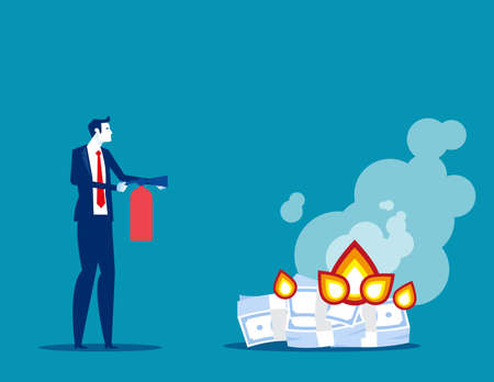 Economy bankruptcy risk and rapid money value. Burning money vector illustrationのイラスト素材