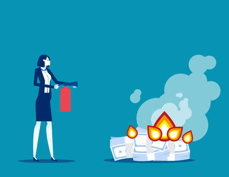 Economy bankruptcy risk and rapid money value. Burning money vector illustrationのイラスト素材