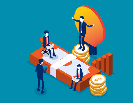 Financial technology and business investment. Isometric investment solutions with people conceptのイラスト素材
