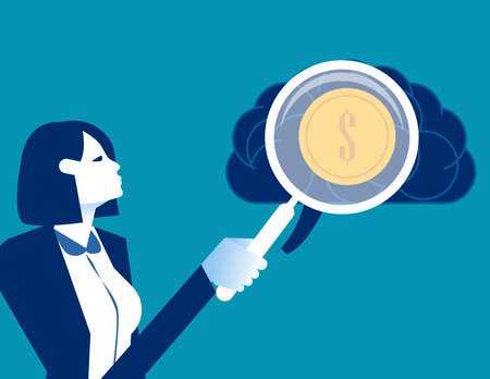 Check the brain of a business person about money. Financial research conceptのイラスト素材