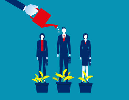 Hand watering plants and employees. Business growth and development conceptのイラスト素材