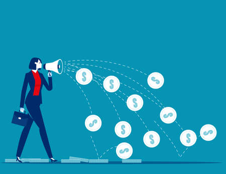Businesswoman spitting money. Business financial vector illustration conceptのイラスト素材
