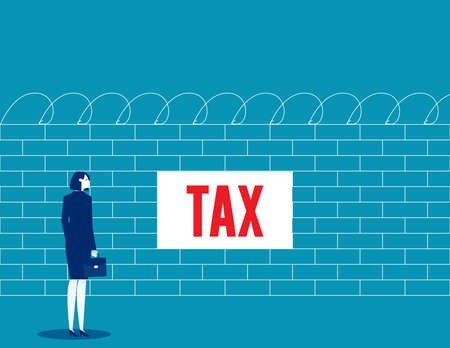 Business person is confused by being blacked by a tax wall. Economic protectionのイラスト素材