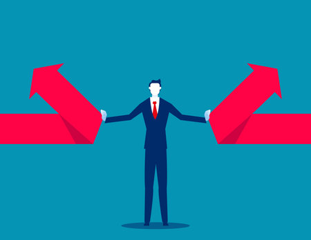 Businessman pushing the arrow and changing the direction. Business vector illustrationのイラスト素材