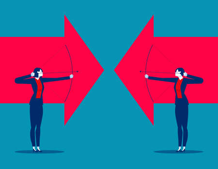 Business team aiming bow arrows together. Business partnership conceptのイラスト素材