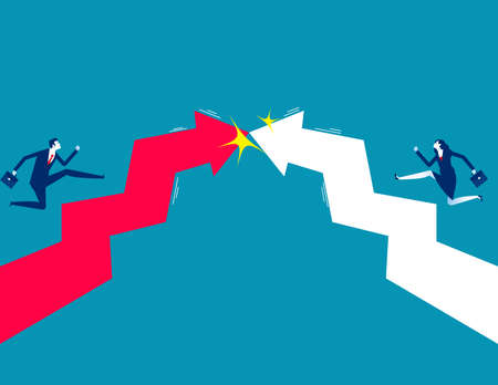 Business and partner with arrows collide. Business conflict conceptのイラスト素材
