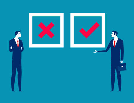 The battle of right and wrong. Business cartoon vector illustration conceptのイラスト素材