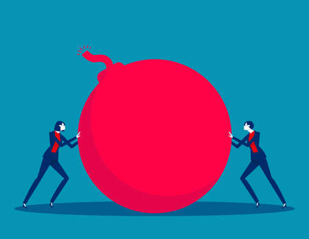 Two business person push the bombs to each other. Shirking responsibility vector illustrationのイラスト素材