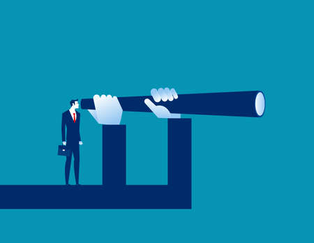 Business person on the giant's arm to look into the distanceのイラスト素材