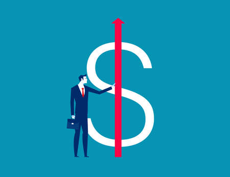 Business person pushes arrow into dollar. Business investor conceptのイラスト素材