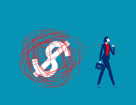 Business pull the rope that is entangled with the dollar. Business vector illustrationのイラスト素材
