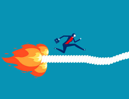 Businessman path burned by flames. Business escape and crisis vector illustrationのイラスト素材