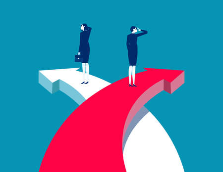 Standing at the top of the arrow to look farther. Business team conceptのイラスト素材