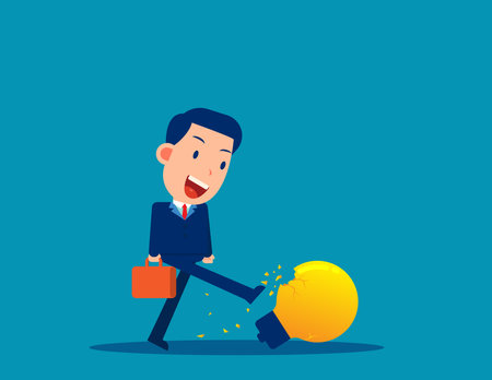 A businessman kicking a broken light bulb. Thinking that doesn't workのイラスト素材