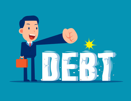 Businessman trying to crush and smash the heavy debt burden. Breaking the debtのイラスト素材