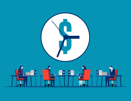 Teamwork time and financial management. Business time is money vector conceptのイラスト素材