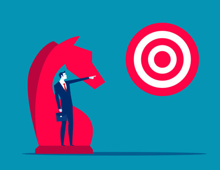 Business strategy and planning to goal. Business chess horse vector illustrationのイラスト素材