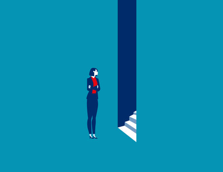 Businesswoman entering. Business accessibility vector illustration conceptのイラスト素材