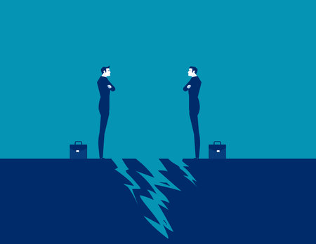 Two businessmen face each other in front of the crack. Business partner vector illustrationのイラスト素材
