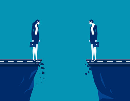 Business and partnership standing on the edge of th eravine and thinking adbout how to meet. Business cooperation and problemsのイラスト素材