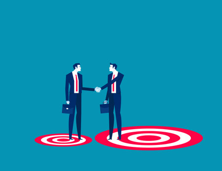 Businessmen shaking hands on target. Vector illustration in flat style.のイラスト素材