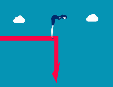 Businessman standing on the edge of a red arrow. Vector illustrationのイラスト素材