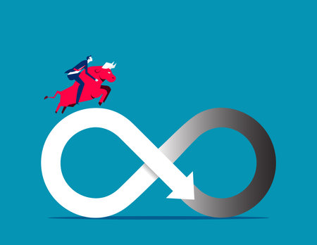 Businessman with red riding on an infinity symbol. Vector illustration.のイラスト素材