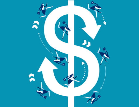 Business people running on dollar sign. Concept business vector illustration. EPS 10のイラスト素材