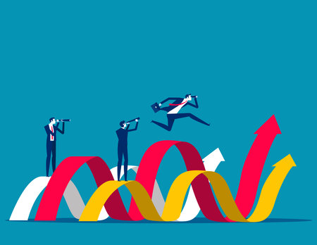 Business person looking in binocular searching job or inspiration. Business personal growth vector illustrationのイラスト素材